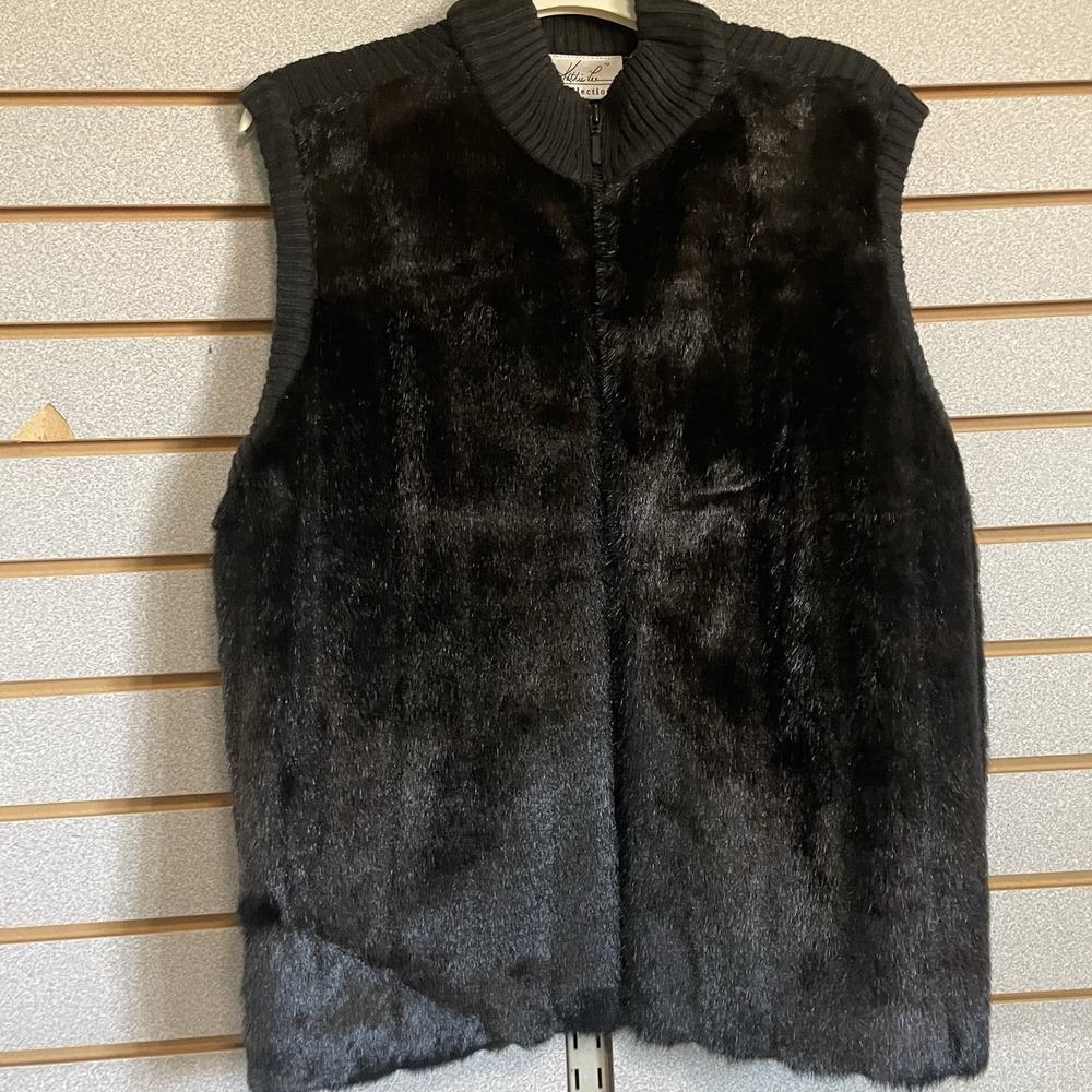 Kathie Lee Collection VTG Faux Fur Knitted Black Best XL 16 18 LN